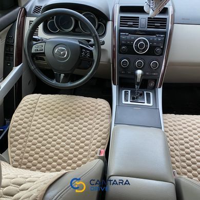 купити Накидки на сидіння з алькантарою Lux (штучної замші), Бежеві стільники із бежевим рядком. Преміум. 2 передніх 6
