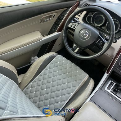 купить Накидка для авто из экокожи, Серая с двойной серой строчкой, Стандарт, 1 передняя 2