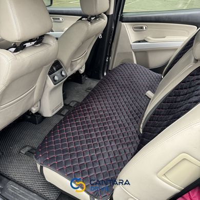 купить Накидки на заднее сиденье авто из алькантары Lux Прошитый квадратный ромбик Черный с красной строчкой 2