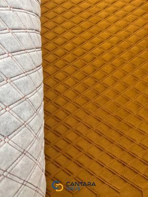Замша для авто прошита дубльована поролоном та флізеліном Коричнева з подвійним коричневим рядком Великий ромб Туреччина