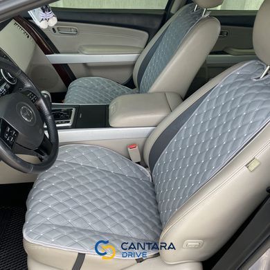купити Накидка для авто з екошкіри, Сіра з подвійним сірим рядком, Преміум, 1 передня 2