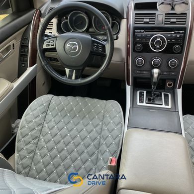 купити Накидка для авто з екошкіри, Сіра з подвійним сірим рядком, Преміум, 1 передня 3