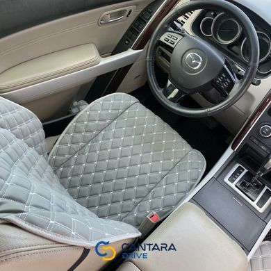 купить Накидка для авто из экокожи, Серая с двойной серой строчкой, Премиум+, 1 передняя 4