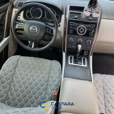 купить Накидка для авто из экокожи, Серая с двойной серой строчкой, Премиум+, 1 передняя 3