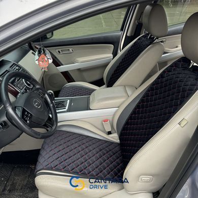 купить Накидки на сидения для автомобиля из алькантары Lux Прошитый квадратный ромбик Черный с красной строчкой Стандарт Передний комплект 2