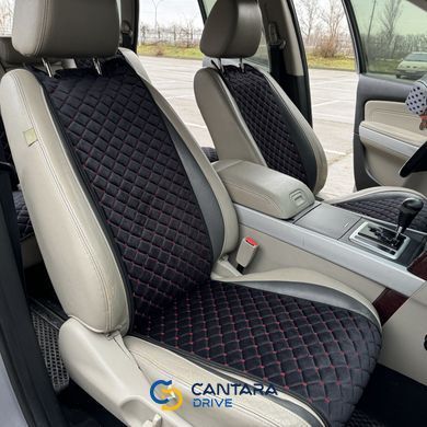 купити Накидки на автомобільні сидіння з алькантари Lux Прошитий квадратний ромбік Чорний з червоним рядком Стандарт Повний комплект 4