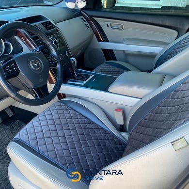 купить Накидки на сиденье с алькантары Lux ПАЙКА, Квадратный ромб тёмно-серый. Стандарт. Передний комплект 4