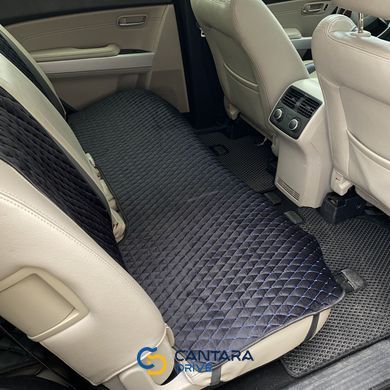 купити Накидки на сидіння з алькантари Lux (штучної замші), Чорні з синьою ниткою (ромб), Преміум+, Повний комплект 4