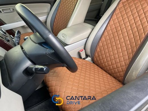 купити Накидка для авто з перфорованої екошкіри, коричнева з коричневим рядком, Преміум, Повний комплект 3