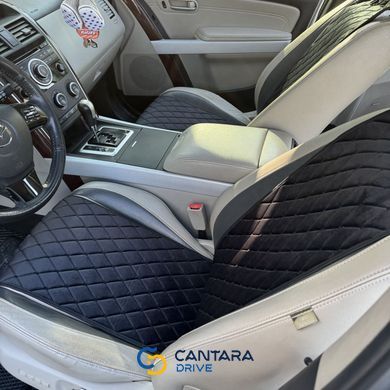купить Автонакидки на сиденья автомобиля из алькантары Lux Диамонд прошитый черный ромб с черной строчкой Стандарт Полный комплект 2