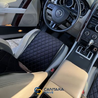 купить Автонакидки на сиденья автомобиля из алькантары Lux Диамонд прошитый черный ромб с черной строчкой Стандарт Полный комплект 3
