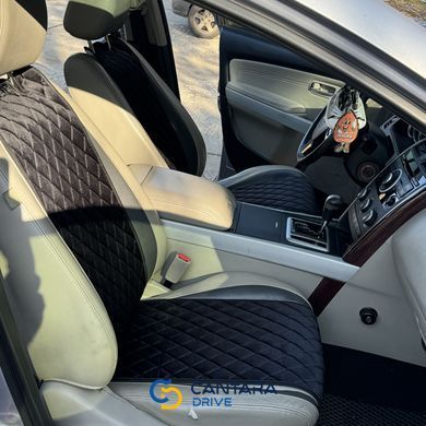 купить Автонакидки на сиденья автомобиля из алькантары Lux Диамонд прошитый черный ромб с черной строчкой Стандарт Полный комплект 4