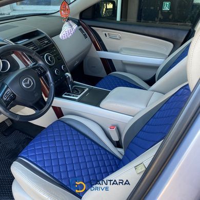 купити Накидка для авто з перфорованої екошкіри, Темно-синя з темно-синім рядком, Стандарт, 1 передня 6