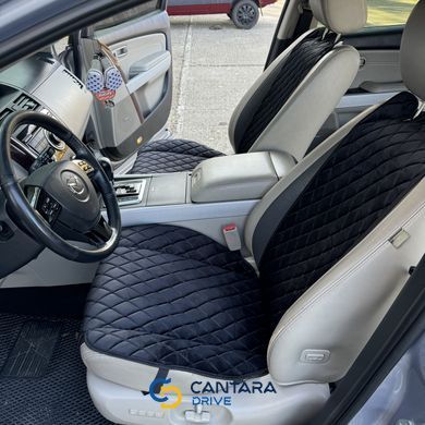купити Накидка на сидіння авто з алькантари Lux Діамонд прошитий чорний ромб з чорним рядком Преміум 1 передня 2
