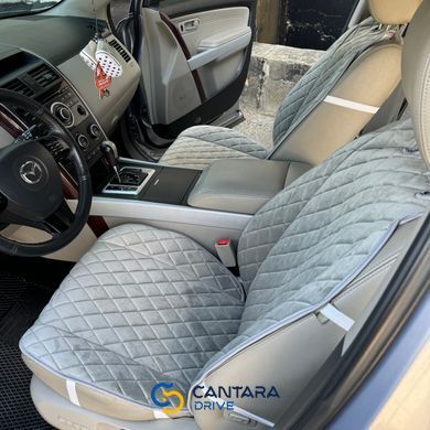 купить Автонакидки на сидения из алькантары Lux Диамонд удлиненный светло-серый ромб Премиум+ Полный комплект 2