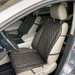 купити Накидки для авто з екошкіри, Чорні з подвійною жовтою рядком, Преміум+, Передній комплект 1