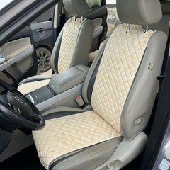 купить Накидка для авто из перфорированной экокожи Кремовая с бежевой строкой Стандарт 1 передняя 1