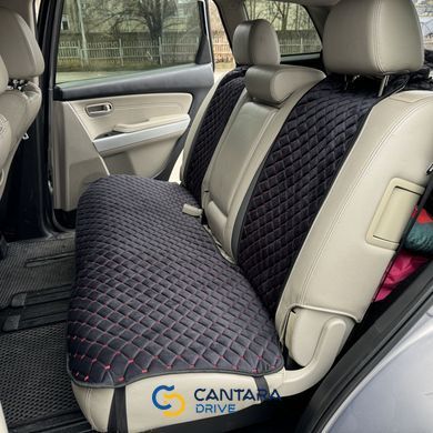 купити Автомобільні накидки на сидіння з алькантари Lux Прошитий квадратний ромбік Чорний з червоним рядком Преміум+ Повний комплект 5