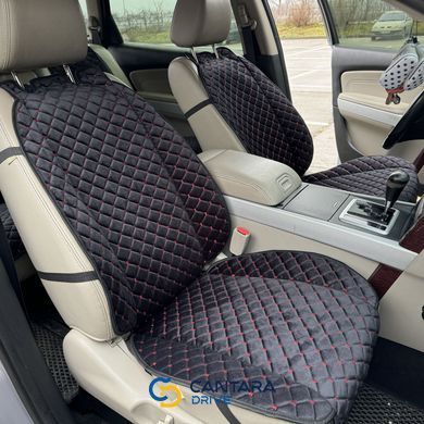 купити Автомобільні накидки на сидіння з алькантари Lux Прошитий квадратний ромбік Чорний з червоним рядком Преміум+ Повний комплект 4