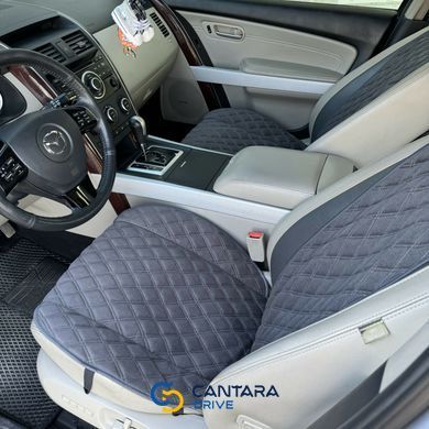 купити Накидка на сидіння з АЛЬКАНТАРИ Lux Великий ромб Темно-сірий з подвійним сірим рядком Преміум 1 передня 2