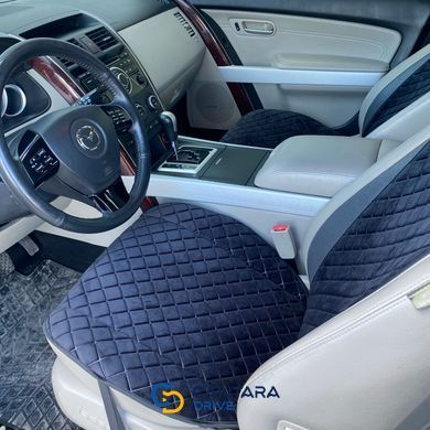 купить Накидки на сиденье с алькантары Lux ПАЙКА, Квадратный ромб черный. Премиум. Полный комплект 2