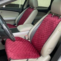 купить Накидки на сиденье с алькантары Lux ПАЙКА, Квадратный ромб бардо. Премиум. Передний комплект 1