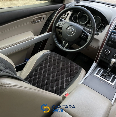 купити Накидка на сидіння з АЛЬКАНТАРИ Lux (штучної замші), великий ромб, Чорний з подвійним білим рядком, Стандарт, 1 передня 2