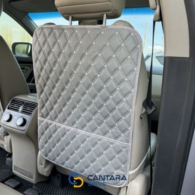 купить Накидка на спинку сиденья защита от грязных ног из Экокожи Серая с двойной серой строчкой С карманом 2