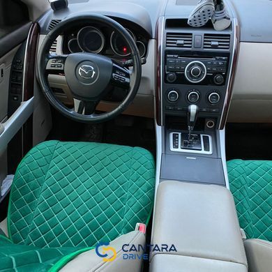 купить Накидки на сиденье с алькантары Lux ПАЙКА, Квадратный ромб изумруд. Премиум. Передний комплект 4