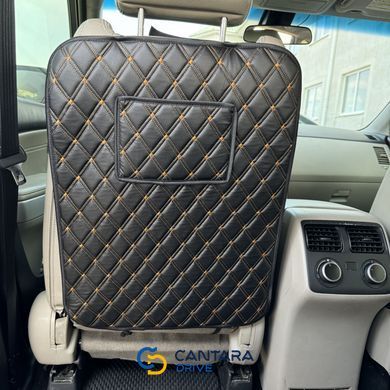 купить Защитная накидка на сиденье авто от ног ребенка из Экокожи Черная с двойной жёлтой строчкой С карманом для планшета 2