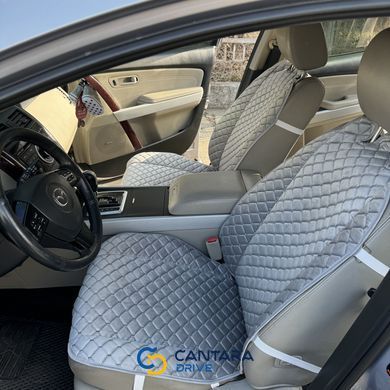 купить Автонакидки на сидения из алькантары Lux Прошитый квадратный ромбик Серый Преміум+ Полный комплект 2