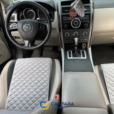 купити Накидки на сидіння для авто з алькантари Lux Прошитий квадратний ромбік Сірий Стандарт Повний комплект 3