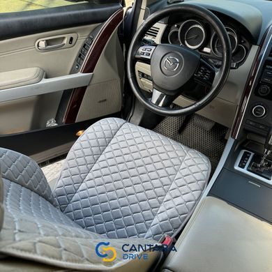 купити Накидка на автосидіння з алькантари Lux Прошитий квадратний ромбік Сірий Преміум+ 1 Передня 3