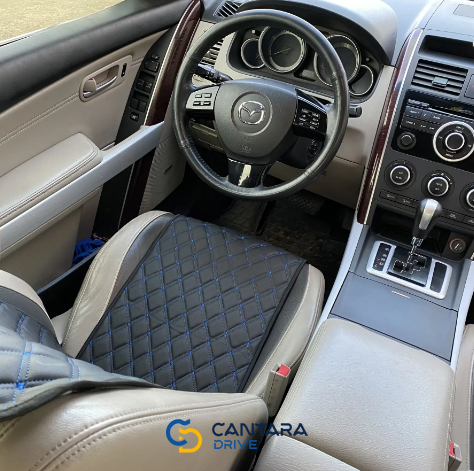 купити Накидка для авто з екошкіри, Чорні з подвійним синім рядком, Стандарт, 1 передня 2