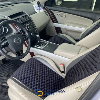 купити Накидки на сидіння з алькантари Lux (штучної замші), Чорний, сині стільники.Стандарт. 2 передніх 3