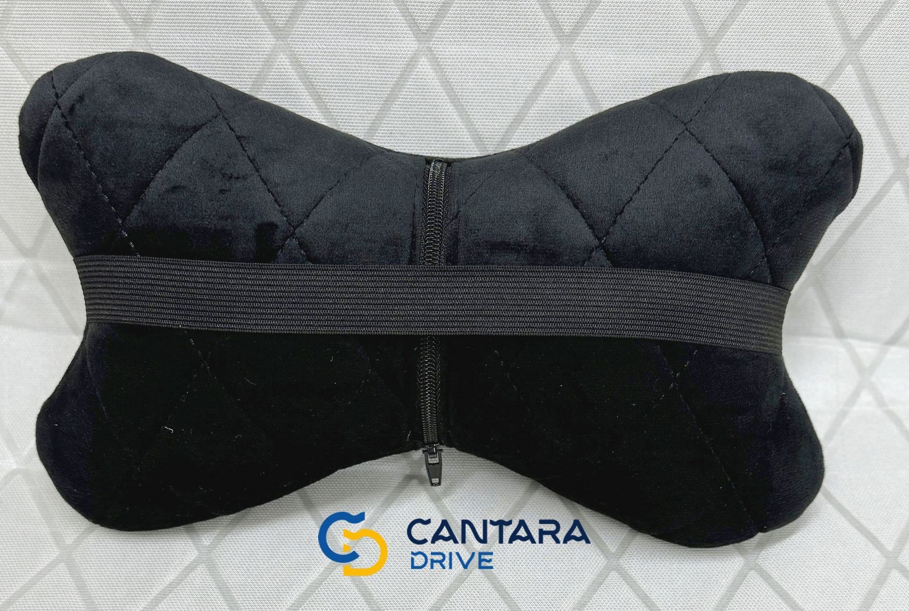 купити Подушка підголовник для автомобіля з алькантари Lux Діамонд подовжений чорний ромб з чорним рядком 2