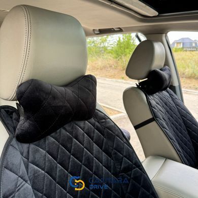 купити Подушка підголовник для автомобіля з алькантари Lux Діамонд подовжений чорний ромб з чорним рядком 5