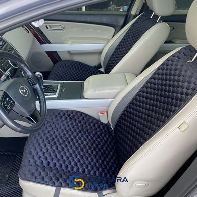 купити Накидка на сидіння з алькантари Lux (штучної замші), Чорний, сині стільники. Преміум. 1 передня 2