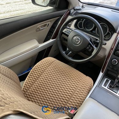 купити Накидки на сидіння з алькантари Lux Темно-бежеві плоскі стільники з темно-бежевим рядком Преміум+ Повний комплект 3