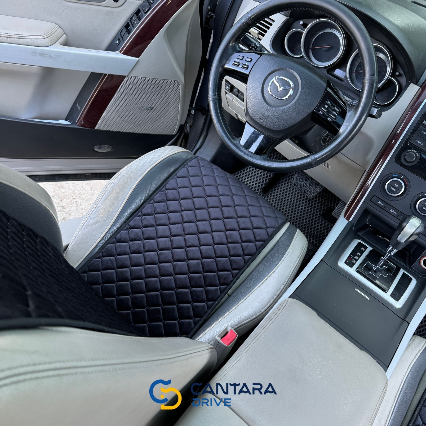 купити Накидка на сидіння в машину з алькантари Lux прошитий квадратний ромб Чорний з чорним рядком Стандарт 1 передня 3