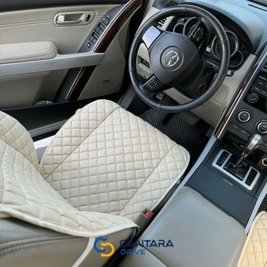 купити Накидка для авто з перфорованої Екошкіри Кремова з бежевим рядком Преміум+, 1 передня 3