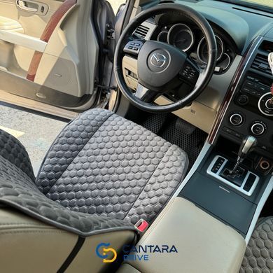 купити Накидки на крісла в машину з алькантари Lux Великі темно-сірі стільники Преміум+ Передній комплект 2