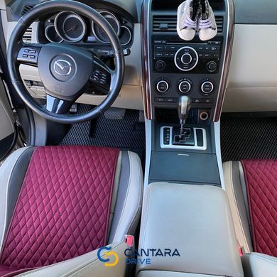 купити Накидки на сидіння з алькантари Lux (штучної замші), Бордовий ромб з чорним рядком. Стандарт. Передній комплект 7