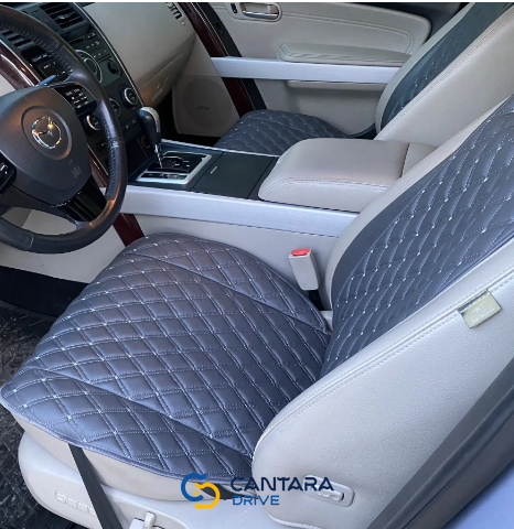 купити Накидка для авто з екошкіри, Темно-сіра з сірим рядком, Преміум, 1 передня 2