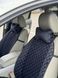 купить Автоподушка для шеи на подголовник из алькантары Lux прошитый квадратный ромбик Черный с синей нитью 8