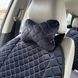 купить Автоподушка для шеи на подголовник из алькантары Lux прошитый квадратный ромбик Черный с синей нитью 5