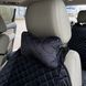 купить Автоподушка для шеи на подголовник из алькантары Lux прошитый квадратный ромбик Черный с синей нитью 7