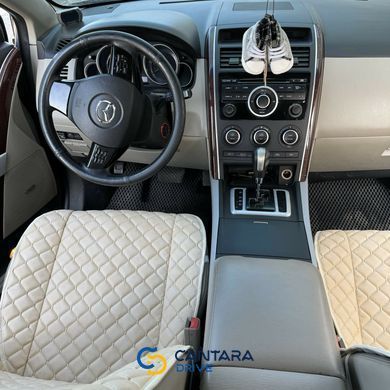 купити Накидки для авто з перфорованої Екошкіри Кремова з бежевим рядком Преміум+ Передній комплект 2