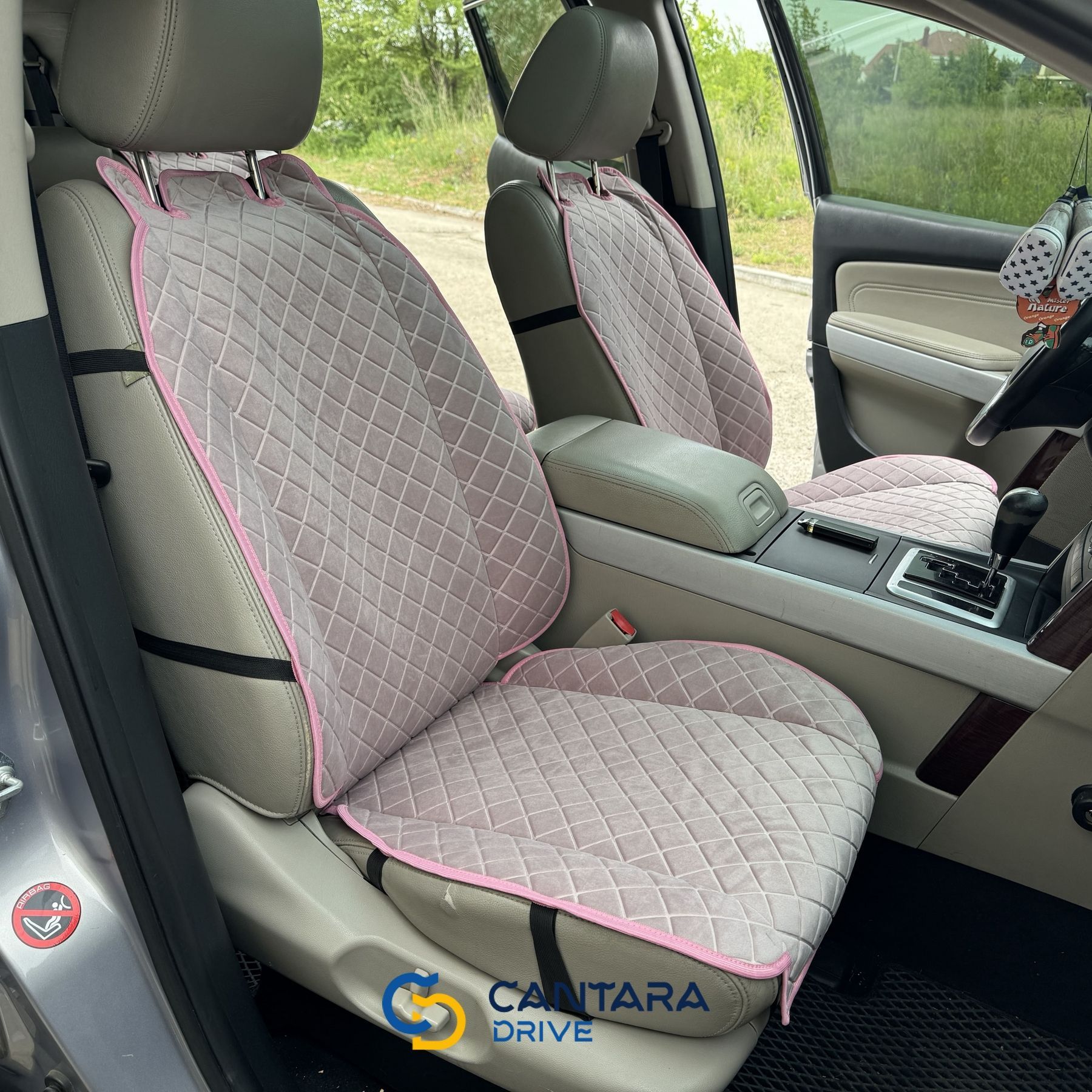 купити Універсальні накидки на сидіння автомобіля з алькантари Lux Пайка Квадратний ромб Ніжно-рожеві Преміум+ Передній комплект 3