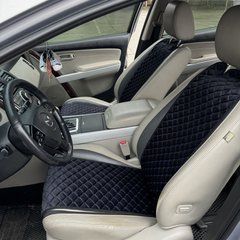 купить Накидки на сидушки авто из алькантары Lux Прошитый квадратный ромбик Черный с синей нитью Стандарт Полный комплект 1